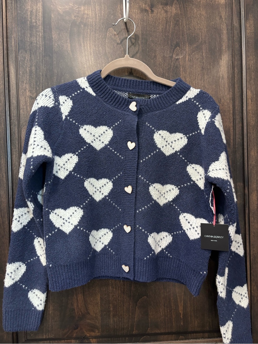 Cynthia Rowley Navy and White Heart Knit Cardigan